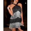 Women’s Cross Strap Cocktail Dresses Flapper Dresses 20s Gatsby Tassel Short Dresses Prom Party Dress(A-blacksilver)