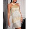Women’s Cross Strap Cocktail Dresses Flapper Dresses 20s Gatsby Tassel Short Dresses Prom Party Dress(A-goldsilver)