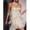 Women’s Cross Strap Cocktail Dresses Flapper Dresses 20s Gatsby Tassel Short Dresses Prom Party Dress(A-goldsilver)