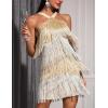Women’s Cross Strap Cocktail Dresses Flapper Dresses 20s Gatsby Tassel Short Dresses Prom Party Dress(A-goldsilver)