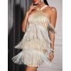 Women’s Cross Strap Cocktail Dresses Flapper Dresses 20s Gatsby Tassel Short Dresses Prom Party Dress(A-goldsilver)