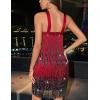 Women’s Cross Strap Cocktail Dresses Flapper Dresses 20s Gatsby Tassel Short Dresses Prom Party Dress(A-redblack)