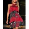 Women’s Cross Strap Cocktail Dresses Flapper Dresses 20s Gatsby Tassel Short Dresses Prom Party Dress(A-redblack)