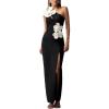 3D Floral Maxi Dress One-Shoulder Slit with Cutout Wedding Bridesmaid Dress Banquet Gown(Black)