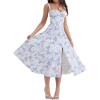 Casual Floral Print Dress Midi Sleeveless Strappy Cocktail Party Dress A-line Summer Wedding Guest Dresses for Women(A-blueflower1)