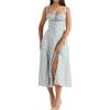 Casual Floral Print Dress Midi Sleeveless Strappy Cocktail Party Dress A-line Summer Wedding Guest Dresses for Women(A-lightblue)