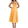 Casual Floral Print Dress Midi Sleeveless Strappy Cocktail Party Dress A-line Summer Wedding Guest Dresses for Women(A-orange)