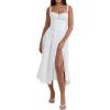 Casual Floral Print Dress Midi Sleeveless Strappy Cocktail Party Dress A-line Summer Wedding Guest Dresses for Women(A-white)