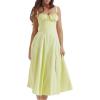 Casual Floral Print Dress Midi Sleeveless Strappy Cocktail Party Dress A-line Summer Wedding Guest Dresses for Women(A-yellow)