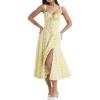 Casual Floral Print Dress Midi Sleeveless Strappy Cocktail Party Dress A-line Summer Wedding Guest Dresses for Women(A-yellowflower1)