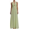 Chiffon Halter Maxi Dress V-Neck Halter Neck Resort-Style Casual Dress(Green)