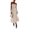 Fishtail Strapless 3D Floral Midi Dress Luxury Wedding Party Banquet Evening Gown(White)