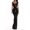 Floral Sequin Maxi Dress Luminous Noir Premium Black Evening Party Fishtail Gown(Black-c)