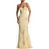 Floral-Embellished Long Dress Strapless Fitted French-Style Backless Solid-Color Evening Gown(Yellow)