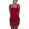 Fringed Diamond-Embellished Mini Dress with Straps and Bodycon Silhouette for Party(Red)