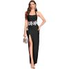 High-Slit Diamond-Embellished Floral Strapless Maxi Dress Evening Gown Bridesmaid Dress(Black)