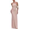 Knit Floral Dress Off-The-Shoulder Maxi Party Dress INS Vacation Style(Pink)