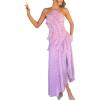 Off-The-Shoulder 3D Floral Print Dress Purple Strapless Maxi Vacation Dress(Purple)