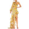 One Shoulder Floral Dress for Women Cut Out Ruffle Boho Maxi Dress(A_floral2)
