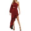 One Shoulder Floral Dress for Women Cut Out Ruffle Boho Maxi Dress(A_wine)