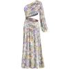 One Shoulder Floral Dress for Women Cut Out Ruffle Boho Maxi Dress(B_floral1(with Metal Chain))