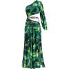 One Shoulder Floral Dress for Women Cut Out Ruffle Boho Maxi Dress(B_floral3(with Metal Chain))