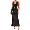 Openwork 3D Floral Maxi Dress Seductive Backless Evening Gown Split Dress(Black)