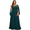Plus Size Round Neck Longline Bridesmaid Dress Green Mother-of-The-Bride Chiffon Gown(Green)