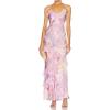 Ruffle Floral Dress Colorful Halter Chic V Neck Sleeveless Long Beach Dresses(B-pink)