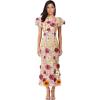 Women’s Floral Embroidery Maxi Dress Wedding Guest Dress Puff Sleeve High Neck Lace Bodycon Evening Party Cocktail Dress(A-muti-beige)