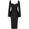 meilun Long Sleeve Formal Gowns Prom Evening Dress Fall Winter Wrap Bandage Dress for Wedding Guest(A-black)