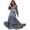 meilun Long Sleeve Printed Chiffon Maxi Dresses Deep V-Neck Boho Holiday Long Dress Beach Dress(A-blueleopard)
