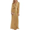 meilun Long Sleeve Sequin Dress for Women Formal Gowns Sparkly V Neck Maxi Dress(A-gold)