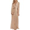 meilun Long Sleeve Sequin Dress for Women Formal Gowns Sparkly V Neck Maxi Dress(Champagne)