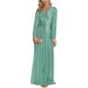 meilun Long Sleeve Sequin Dress for Women Formal Gowns Sparkly V Neck Maxi Dress(Lightgreen)
