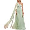 meilun Mesh Shoulder Maxi Dress Applique Chiffon Fishtail Bridesmaid Banquet Evening Gowns(Light Green)