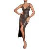 meilun Sexy V-Neck Slit Sequin Dress for Women Sparkly Formal Evening Gowns Cocktail Party Dress(A-shown)