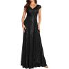 meilun Short Sleeve Sequin Dress for Women Formal Evening Gowns Sparkly V Neck 1920s Long Dress(B-black)