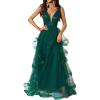 meilun Women’s Sleeveless V Neck Sequins Long Dress Mesh Prom Evening Maxi Dress(A-green)