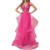 meilun Women’s Sleeveless V Neck Sequins Long Dress Mesh Prom Evening Maxi Dress(A-hotpink)