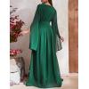 meilun Chiffon Embroidered Maxi Dress Long Sleeve V Neck Casual Dress Cocktail Party Dress(A-Green,XL)