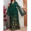 meilun Chiffon Embroidered Maxi Dress Long Sleeve V Neck Casual Dress Cocktail Party Dress(A-Green,XL)