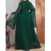 meilun Chiffon Embroidered Maxi Dress Long Sleeve V Neck Casual Dress Cocktail Party Dress(A-Green,XL)
