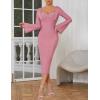 meilun Long Sleeve Formal Gowns Prom Evening Dress Fall Winter Wrap Bandage Dress for Wedding Guest(A-pink)