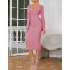 meilun Long Sleeve Formal Gowns Prom Evening Dress Fall Winter Wrap Bandage Dress for Wedding Guest(A-pink)