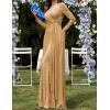 meilun Long Sleeve Sequin Dress for Women Formal Gowns Sparkly V Neck Maxi Dress(A-gold)