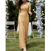 meilun Long Sleeve Sequin Dress for Women Formal Gowns Sparkly V Neck Maxi Dress(A-gold)