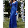 meilun Long Sleeve Sequin Dress for Women Formal Gowns Sparkly V Neck Maxi Dress(A-royalblue2)