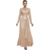 meilun Long Sleeve Sequin Dress for Women Formal Gowns Sparkly V Neck Maxi Dress(Champagne)
