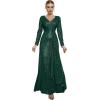 meilun Long Sleeve Sequin Dress for Women Formal Gowns Sparkly V Neck Maxi Dress(Darkgreen)